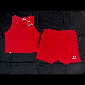 Womens Red Puma Shorts and Tank Top, Size Large Shorts, Medium Tank